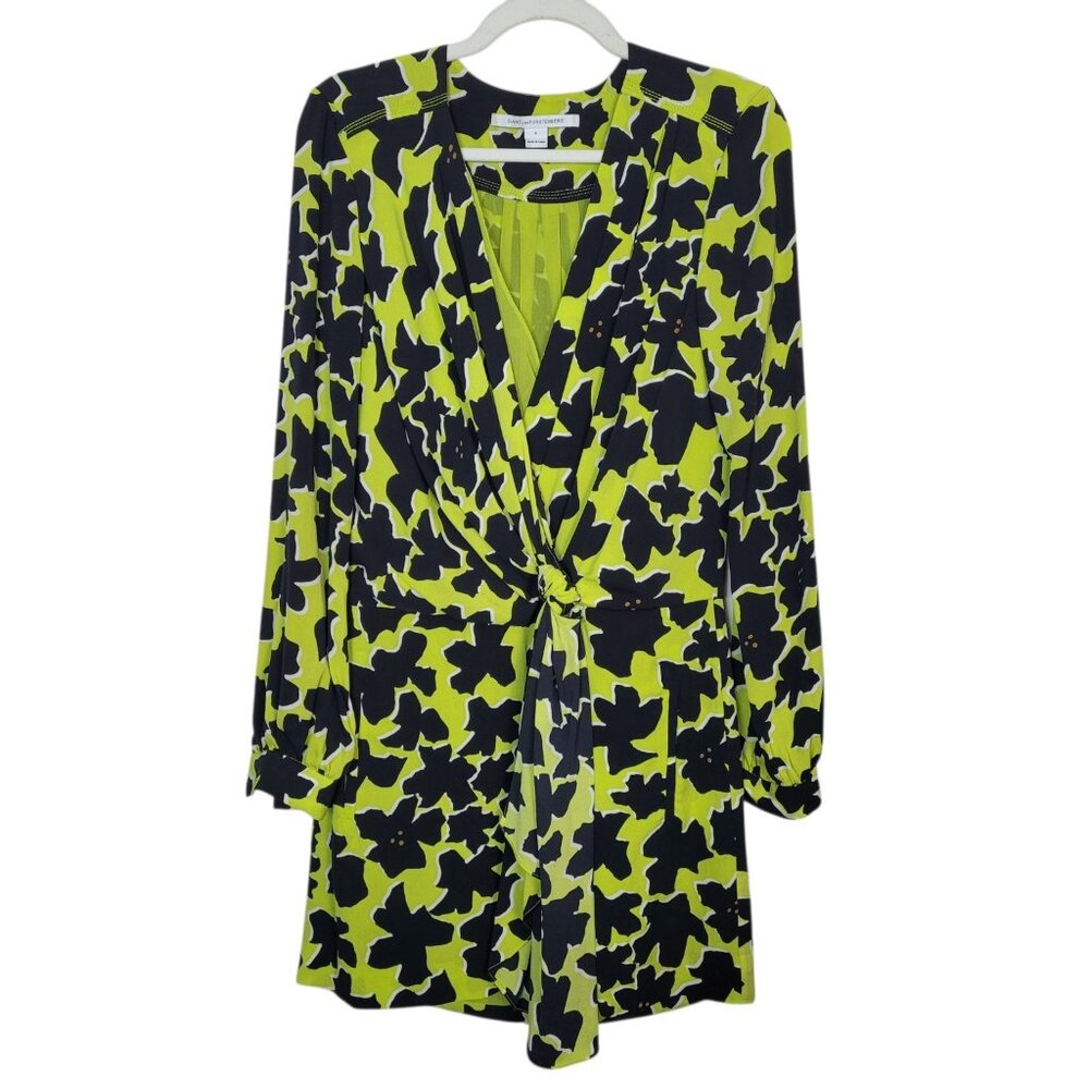 Dian Von Furstenberg Dora Lily Crepe Dress Faux Wrap Floral 100% Silk Size 4